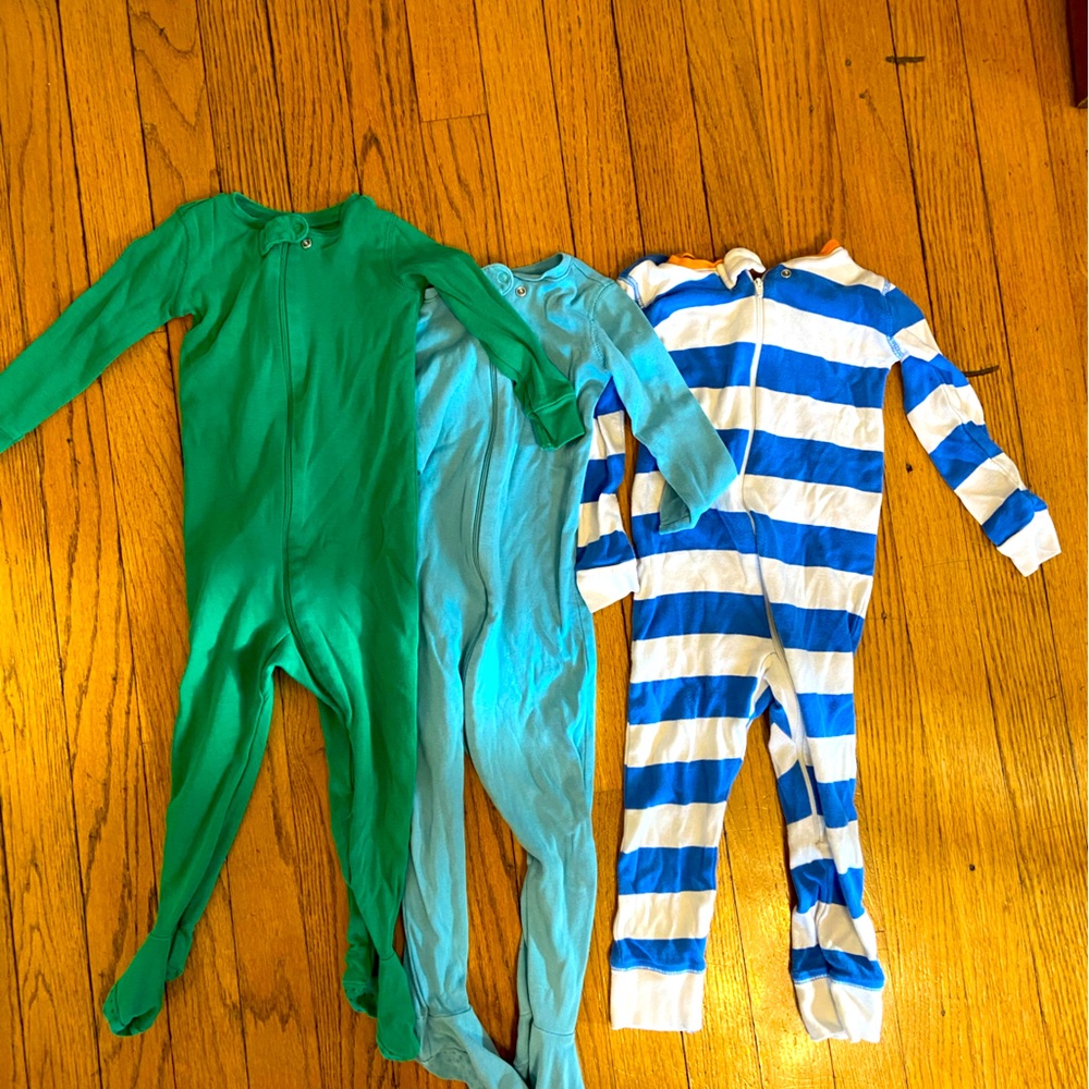 Primary pajamas - 2 footies, 1 romper. 12-18 mo and 18-24 mo